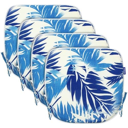SleepMan Outdoor 17"x16" Chair Cushions with Ties Set of 4, Water Resistant All Weather U-Shape Seat Pads for Patio Garden Furniture Indoor Fade Resistant Patio Cushions (Blue Bamboo)