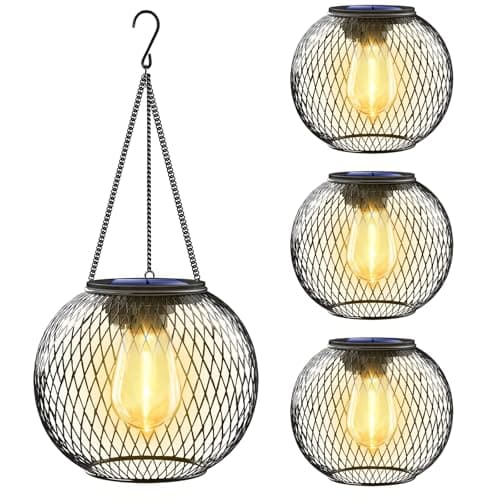TomCare Solar Lanterns Lights Outdoor Waterproof Metal Hanging Solar Powered Lights for Outside Decorative Lanterns for Garden Yard Patio Pathway, 4 Pack
