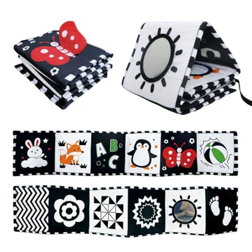 Aila+Aiden Baby Toys, Tummy Time High Contrast Newborn Toys 0-3 Months, Soft Baby Book, Visual Stimulation Montessori Sensory Infant Baby Book (Black White and Colorful)