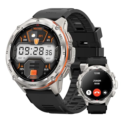 KOSPET Tank T3 Ultra Smart Watch GPS for Men, 5ATM Waterproof, Pressure&Altitude&Compass, Extra-Large Battery, Full Metal Body Rugged Military Smartwatch Bluetooth Calling-1.43” AMOLED Display