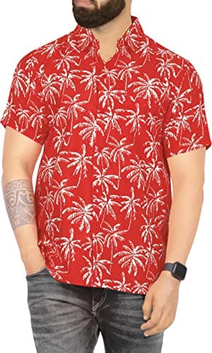 LA LEELA Men's Hawaii Shirt Button Down Luau XX-Large Allover Palm Trees Red