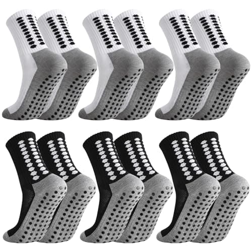 scenicamp 6 Pairs Grip Soccer Socks Anti Slip Athletic Socks Non Slip Sports Football Baseball Soccer Sock for Men Women, White/Black