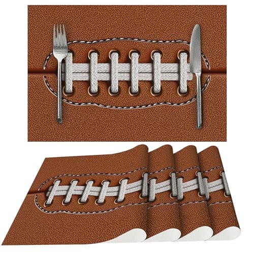 Football Placemats Set of 4 Washable Table Place Mats for Dining Kitchen Party Decor