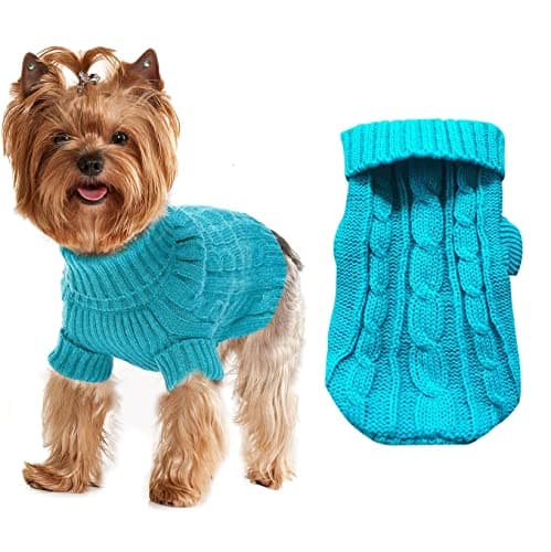 Dog Sweaters for Small Dogs Girl Boy, XS Yorkie Sweaters XXS Puppy Doggie Sweater Winter Warm Dog Turtleneck Knitwear Pullover for Chihuahua Fall Winter Cold Weather,Cyan-Blue L