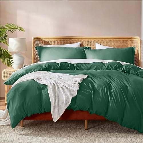 Nestl Twin Duvet Cover Set - Soft Double Brushed Dark Green Duvet Cover Twin/Twin XL, 2 Piece, with Button Closure, 1 Duvet Cover 68x90 inches and 1 Pillow Sham