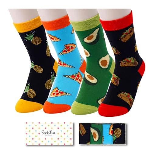Kids Crazy Socks for 4-6 Years - Funny Fun Kids Holiday Gifts, Pizza Taco Pineapple Avocado Socks, 4 Pack