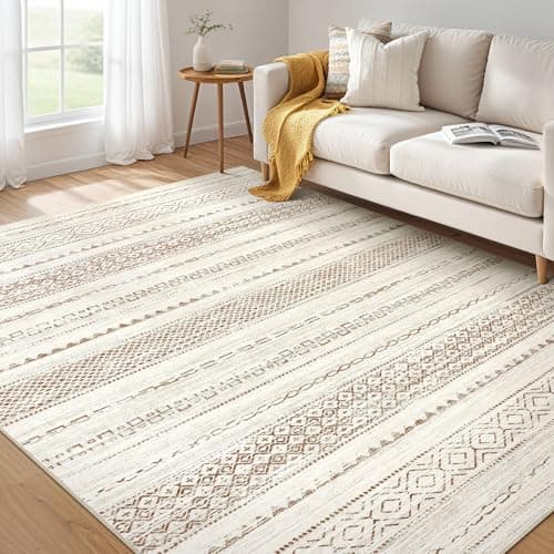 Nakagishi Area Rug Living Room Rugs: 5x7 Machine Washable Boho Large Neutral Farmhouse Stain Resistant Moroccan Indoor Floor Carpet for Bedroom Nursery Dorm Classroom Playroom Dining Room Home- Brown