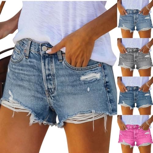 Jean Shorts Womens Distressed Ripped Jean Shorts Low Rise Denim Shorts Junior Stretchy Casual Frayed Hem Hot Summer Jorts Shorts Mujer Mezclilla