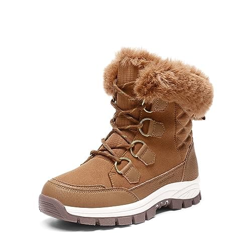 DREAM PAIRS Waterproof Snow Boots for Women, Faux Fur Cozy Warm Insulated Winter Boots Lace Up Mid-Calf Outdoor Shoes for Walking Hiking Hespera,Size 7.5,Tan,SDSB2305W