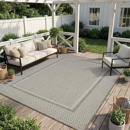 MontVoo-Outdoor Rug-Patio Rug 4x6 ft Indoor Outdoor Rugs Outdoor Carpet for Patio Deck Balcony Porch, Outside Rugs Textured Weave, High Traffic, Pet Friendly, Non Shedding, Modern Grey