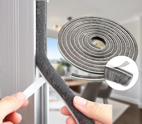 NNICEHTS Brush Weather Stripping for Sliding Windows/Doors Frame Side,Window Sealer for Winter Pile Self Adhesive Seal Strip Sealer Draft Stoppers (33ft 0.35''Wide x 0.6''Thick, Gray)