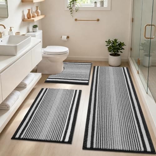 HEBE Chenille Bathroom Rugs Sets 3 Piece, Non Slip Washable Bath Mats Set