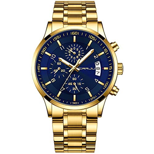 CRRJU Men's Fashion Luxury Casual Stainless Steel Watches Japan Movement Waterproof Business Quartz Wristwatches,Man Golden Watches