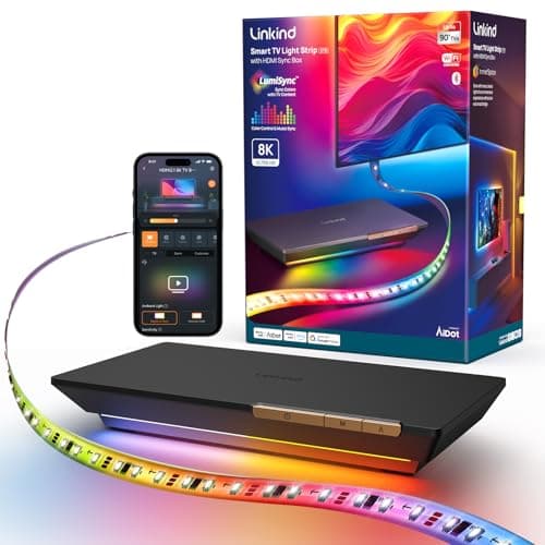 Linkind TV Backlight, HDMI 2.1 Sync Box with AI LumiSync Technology, Supports 8K@60Hz, Cuttable LED Backlights Sync to Screen for 27-90 inch TVs