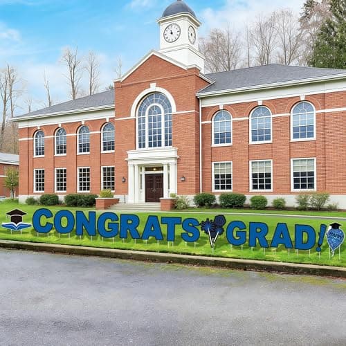 Vivantia 16 Pieces Congrats Grad Yard Signs 2026 Graduation Yard Sign Decoration Waterproof Lawn Decorations with 32 Stakes for Grad Party Outdoor Decor, Dark Blue