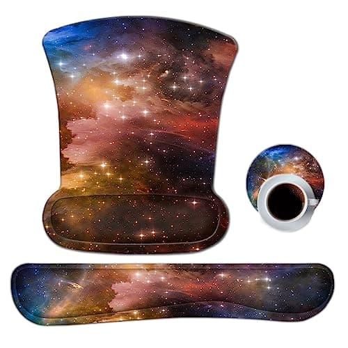 AIMSA Wrist Rest Support Mouse Pad Ergonomic, Memory Foam Keyboard Wrist Rest Set Non-Slip Easy Typing and Relieve Wrist Pain Mouse Mat for Computer Office -Colorful Galaxy Nebula