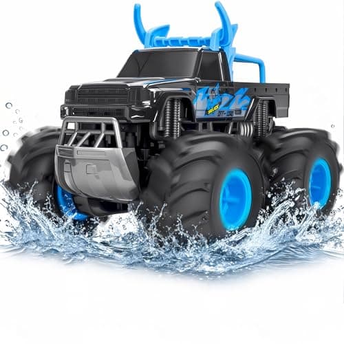 Lacchoufee 1:16 Waterproof Monster Truck Toys RC Cars, 2.4GHz Remote Control Truck for Kids Boy Ages 8,9,10,11,12 Years Old, 4WD All Terrain Off-Road with LED Lights RC Boat for Boy Girl Birthday Gift