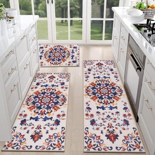 HEBE Washable Kitchen Rugs Sets of 3, Non Slip Absorbent Kitchen Rugs and Mats, Farmhouse Stain Resistant Kitchen Mat Carpet Runner for Kitchen Floor, Laundry Room, Hallway