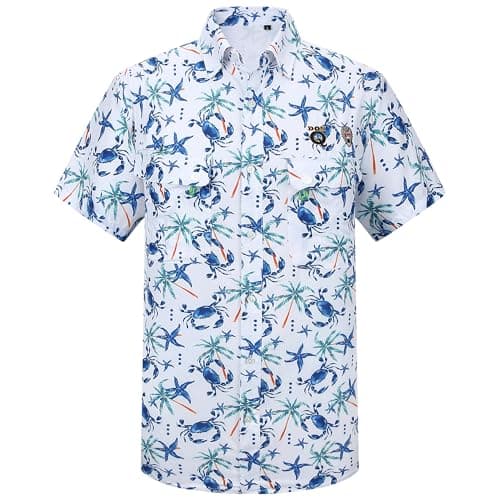 WARHORSEE Printed Fishing Shirts for Men UPF 50+ Breathable Stretch Mens Button Down Short Sleeve Hiking Casual Shirts,WhiteStarFish,S
