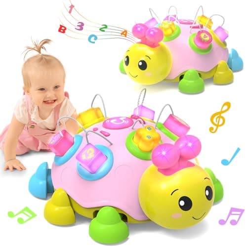 Holaxander Baby Musical Ladybug Crawling Toys,Baby Toy 6-12 Months with Light-up Music, Early Educational Learning Toy, Infant Gift Toys for 7 8 9 10 11 Months 1-2 Years Old Newborn Girls (Pink)