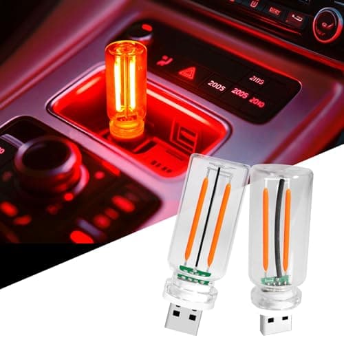 USB Light Touch Dimmable Retro USB Led Lights for Car,Mini USB Light Bulb Ambient Lighting for Car Bedroom Party Christmas Hallway Camping,Red 2Pack
