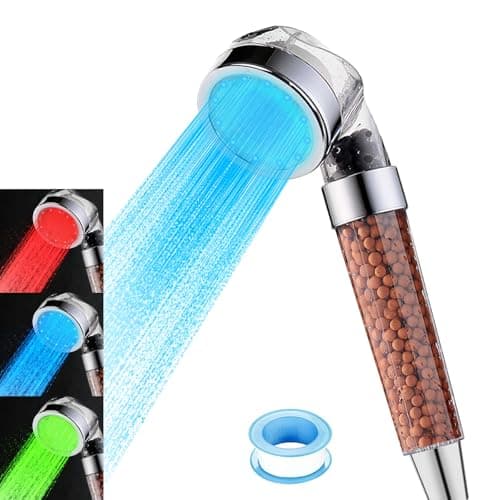 Vacto Temperature Controlled 3-color Changing Shower Head Kit, Water Saving Showerheads with Filtration Beads, LED High Pressure Handheld Shower Head Set (No Hose and Bracket)