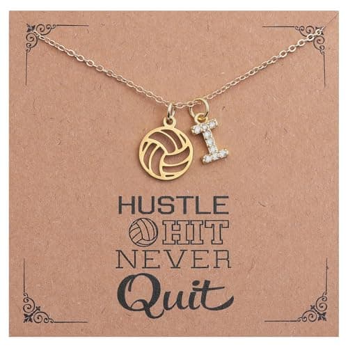 Drogomen Volleyball Necklace for Women Teens Dainty Initial I Volley Ball Charm Necklace Accessories Sports Jewelry Gifts for Team Players Lovers Volleyball Party Favors (I)