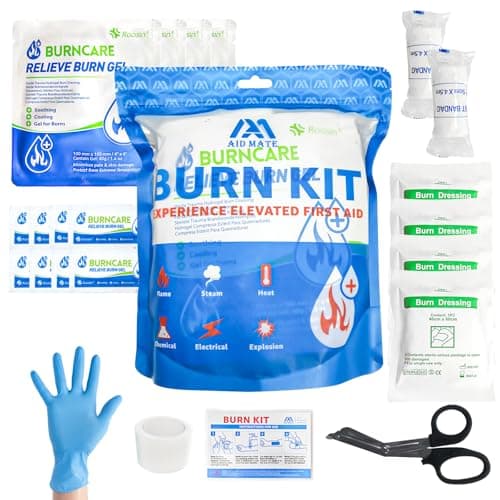 Burn Kit, 4pcs Burn Dressings 4x4”, 8pcs Burn Gel Packets 3.5g, 4pcs Burn Pads, First Aid Kit Cooling Soothing Cream Relief with Bandage, Nitrile Gloves, Scissors, Tape