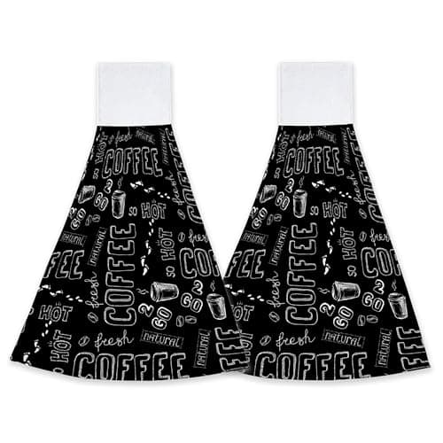 Coffee Hot Hand Towels Hanging Kitchen Dish Towel with Loop 2 PCS, Soft Super Absorbent Washcloth Fingertip Towel for Home Decor 12x17 in