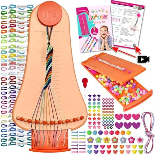 zwzxd Friendship Bracelet Making Kit Toys,Ages for 8 9 10 11 12 Year Old Girls, Kids Travel Activity Set,DIY kit,Arts and Crafts Bracelets String Maker Kit,Great Christmas Birthday Gifts (red-Orange)