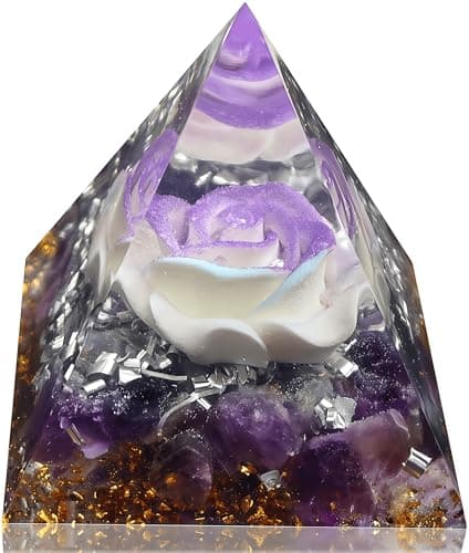 Crystal Ogan Pyramid for Positive Energy, Orgonite Amethyst Stones Crystals Pyramid Chakra Reiki Meditation Attracts Lucky and Success (Purple-Blue&Amethyst)