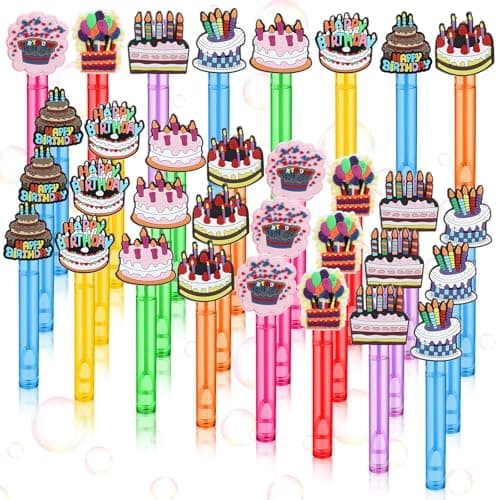 Sotiff 24 Pcs Birthday Bubbles Party Favors Mini Cake Bubble Wands Birthday Bubble Themed Party Decor Gift for Goodie Bag Stuffers Prizes