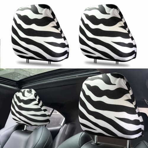 CHOUBAYPER Car Headrest Cover 2 Pack, Stretchy Washable Car Headrest Covers for Women, Hair Protection Anti-Frizz Interior Protector, Universal Fit for Most Cars SUV Truck (Zebra Print)