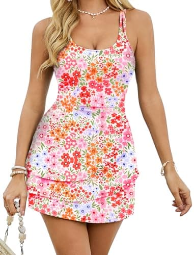 Arolina One Piece Swimsuit Women 2026 Tummy Control Curvy Swimsuits Flroal 1 Piece Swimdress Skirt with Adjustable Strap