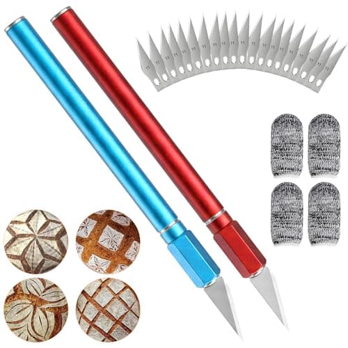 Josojoou 2PCS Scorer for Sourdough, Sourdough Scorer Tool with 20 Stainless Steel Blades and 4PCS Finger Gloves, Aluminum Alloy Sourdoughs Scorers, for Home Baking and Handmade Bread Making