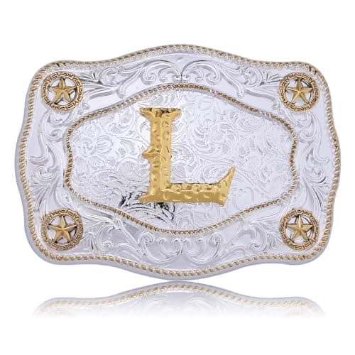 Absbolo Western Belt Buckles Initial Letters ABCDJMR to Z Large Gold Rodeo Cowboy Belts Buckle for Men Women L