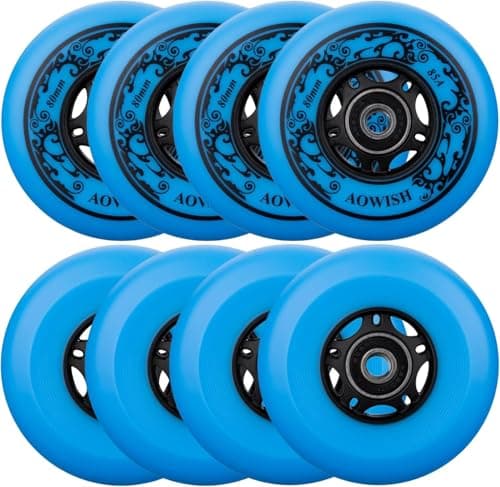 AOWISH 8-Pack Inline Skate Wheels, 85A, Outdoor & Indoor (Blue, 76mm)