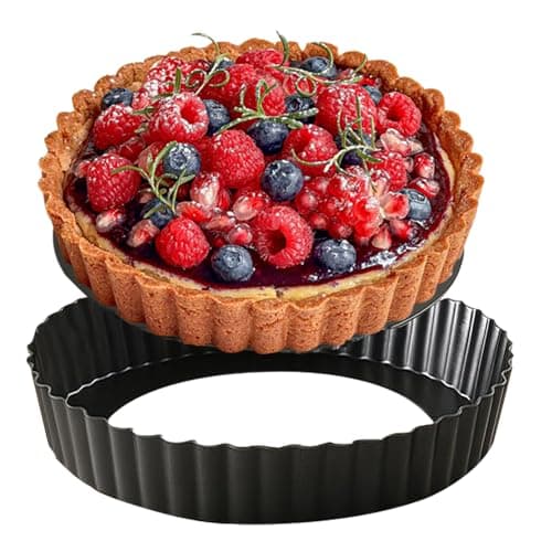 JIUMO 9.5 Inch Tart Pan, 2.2 Inch Deep Non-Stick Carbon Steel Pie Pan