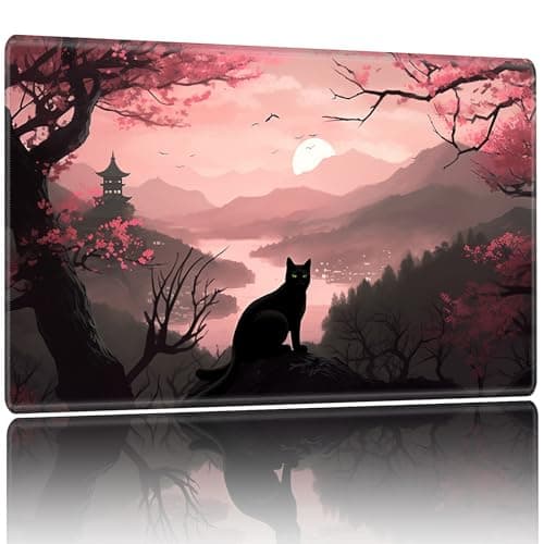 Playmat for MTG,Game Mat 27.5 x 15.74inches, Non Slip Rubber Backing TCG and Board Game Mat for Cards,Mousepad Desk Mats-Black Cat Tower