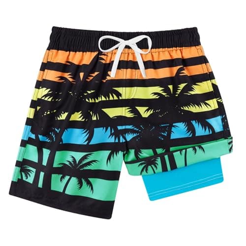 Belovecol Boys Swim Trunks Size 8 Tropical Rainforest Swim Shorts Hawaiian Kids Anti-Chafe No Mesh Bathing Suits Drawstring Lightweight Beach Swimwear