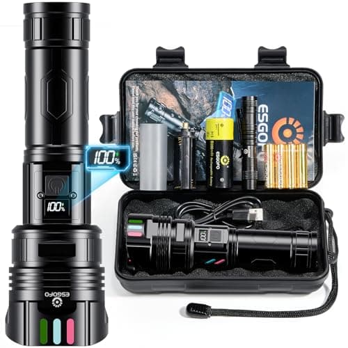 Super Bright Flashlight 100000 High Lumens Rechargeable,Powerful Long Distance 3280ft Strong LED Flash Lights,Long Lasting 10H LCD Digital USB Discharging Function,Focus & Brightness Adjustable