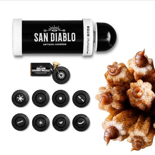 San Diablo Artisan Churros - Gourmet Kitchen Gadget w/hollow nozzle for filled churros + 8 other nozzles + FREE e-book of recipes from top chefs and foodies