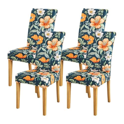 FORCHEER Chair Covers for Dining Chairs Set of 4,Velvet Beige Stretch Dining Room Chair Cover Kitchen Parsons Chair Slipcovers (Pack of 4, Velvet Foral)