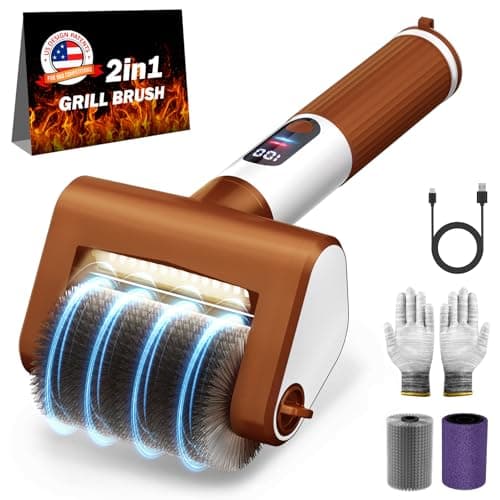 VYTOOV Electric Grill Brush, 2-Speed BBQ Grill Brush with LED Light/Screen Powerful Cleaning 800RPM/4000mAh/2 Brush Heads No Bristle Shedding Rechargeable Lightweight Grill Cleaner for Outdoor/Camping