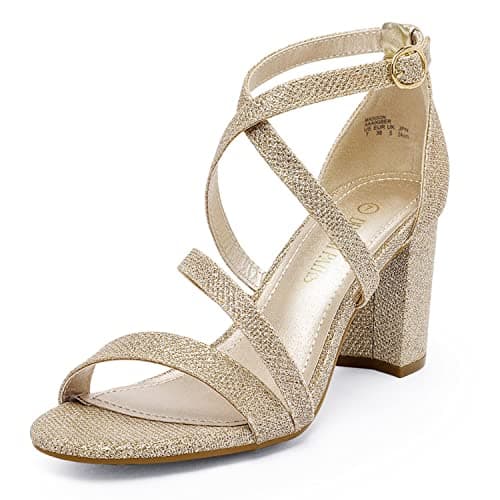 DREAM PAIRS Women’s Ankle Strap Dress Pump Low Chunky Heel Sandals,Size 5,Gold/Glitter,MADISON