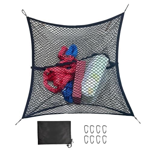 Double Layer Elastic Cargo Net 6.5'x5' Stretchable to 12'x9' Heavy Duty Truck Bed Organizer with 8 Metal Hooks Fit Pickup Trucks SUVs Vans Sedans
