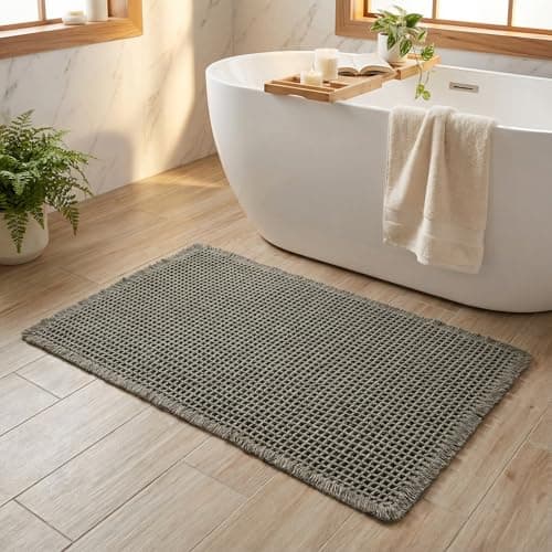 GRANNY SAYS Waffle Bath Mat 20" x 32", Boho Bathroom Rugs Non Slip Washable, Extra Soft & Water Absorbent Bath Mats for Bathroom, Deep Green Waffle Bath Mat, Bath Rugs Quick Dry for Tub & Shower Decor