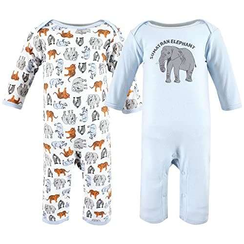 Touched by Nature Unisex Baby Organic Cotton Coveralls, Endangered Elephant, 6-9 Months