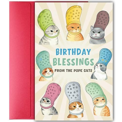 YIWANSIN Funny Pope Cats Meme Birthday Card, Hilarious Greeting for Cat Lovers, Friends, or Family, Cute Cat Birthday Card Gift for Him Her