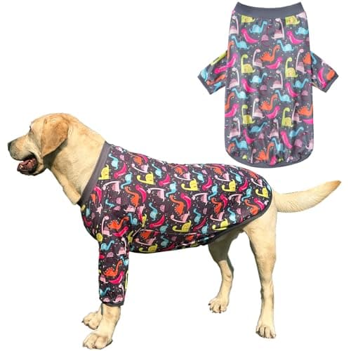PriPre Dog Grey T Shirts with Color Dinosaur Pattern Printed Pet Shirt Softable Pajamas Large Dogs (L, Grey)